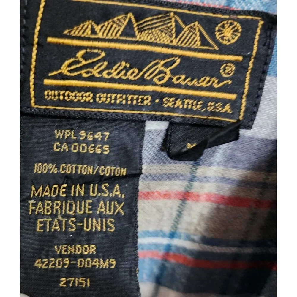 Vintage Eddie Bauer Jacket Shirt Mens Large Shacket Plaid Flannel Lined USA Made